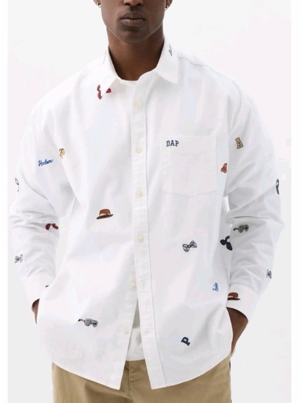 White Embroidered Dap x Gap Motif Button-Down Shirt